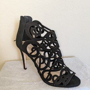 Klub Nico, black, dressy, special occasion heels, size 8, open toe, zipper ankle